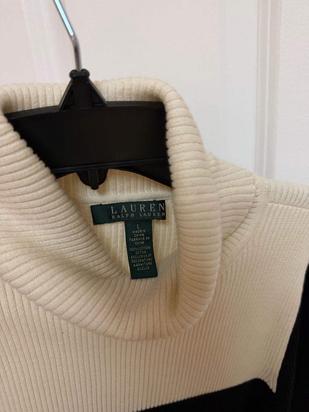 Ralph Lauren Black & Cream Turtleneck Sweater Size L (Fits M) Ribbed Knit - Picture 4 of 4